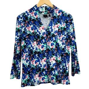 Rafaella Floral 3/4 Sleeve Blue Blouse Size M‎